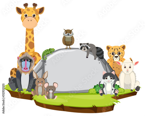 Wild animals with blank board template
