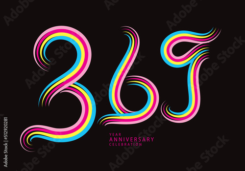 369 number design vector, graphic t shirt, 369 years anniversary celebration logotype colorful line,369th birthday logo, Banner template, logo number elements for invitation card, poster, t-shirt.