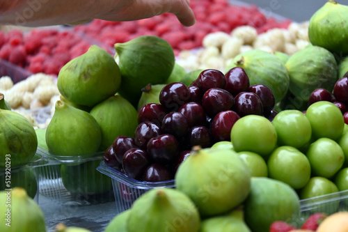 Fototapeta Naklejka Na Ścianę i Meble -  Ripe sweet figs. Healthy mediterranean turkish green fig fruit.

