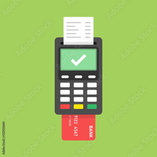 POS payment machine icon in flat style. Online payment vector illustration on isolated background. Banking transaction sign business concept.