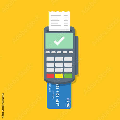 POS payment machine icon in flat style. Online payment vector illustration on isolated background. Banking transaction sign business concept.