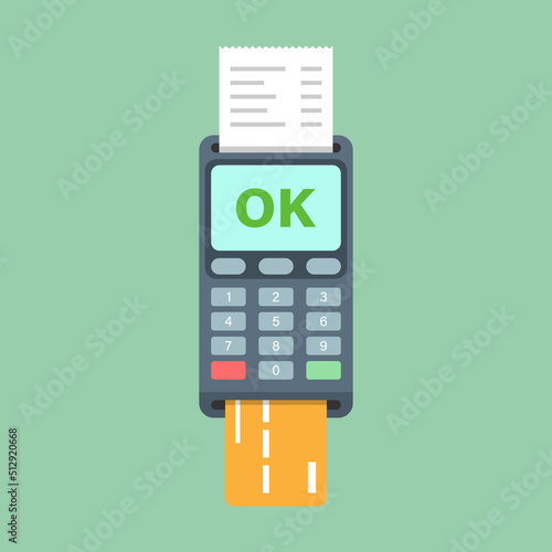 POS payment machine icon in flat style. Online payment vector illustration on isolated background. Banking transaction sign business concept.