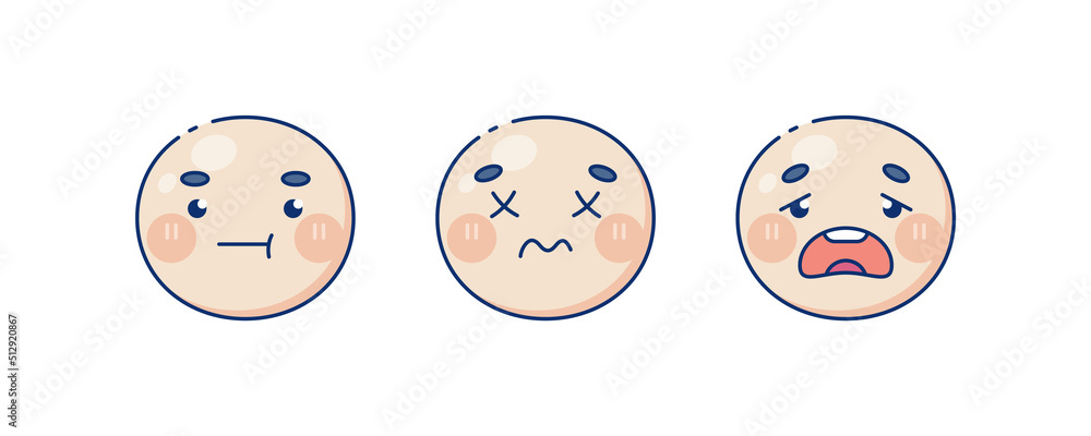 Cute human baby face emoji set. Modern design emoticons face icons collection. Set of vector heads with feeling and expressions. Sad and tires faces. Cute human baby face emoji set. Modern design emoticons face icons collection. Set of vector heads with feeling and expressions. Sad and tires faces.
