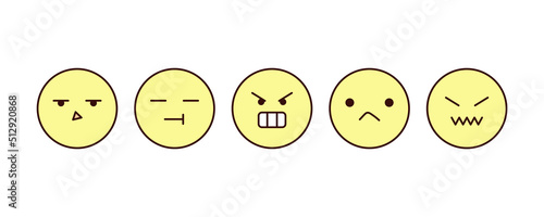 Cute and simple emoji set. Modern design emoticons face icons collection. Set of vector gloomy, angry, annoyed, angry and sad face.