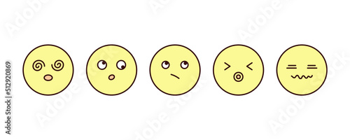 Cute and simple emoji set. Modern design emoticons face icons collection. Set of vector dizziness, confusion, confused, tired, overwork, busy and overwhelmed.