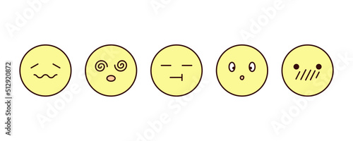 Cute and simple emoji set. Modern design emoticons face icons collection. Set of vector dizziness, confusion, confused, tired, overwork, malaise and distress.