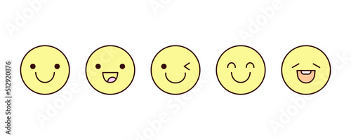 Cute and simple emoji set. Modern design emoticons face icons collection. Set of vector expression of joyful, happiness, happy, fun, smiling, carelessness, positive, optimism.