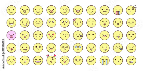 Simple outline emoji icons set. Modern design emoticons face icons collection.  Set of vector , emotions and feeling like happy, angry, sad, laughing, teasing and dizzy faces. photo