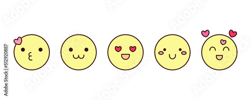 Cute and simple emoji set. Modern design emoticons face icons collection. Set of vector kiss, adoration, falling in love, delight, romance, flirting.