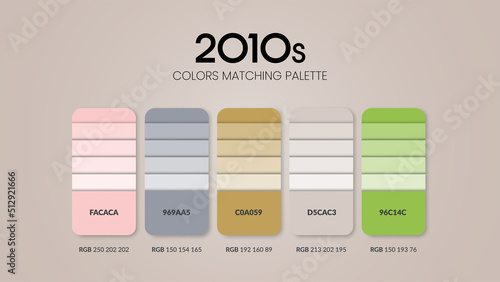 1990s colour schemes ideas. Color Trends combinations and palette guide. Example of table color shades in RGB and HEX.Color swatch for fashion, home, interiors design or cataloque.Colour chart vector.