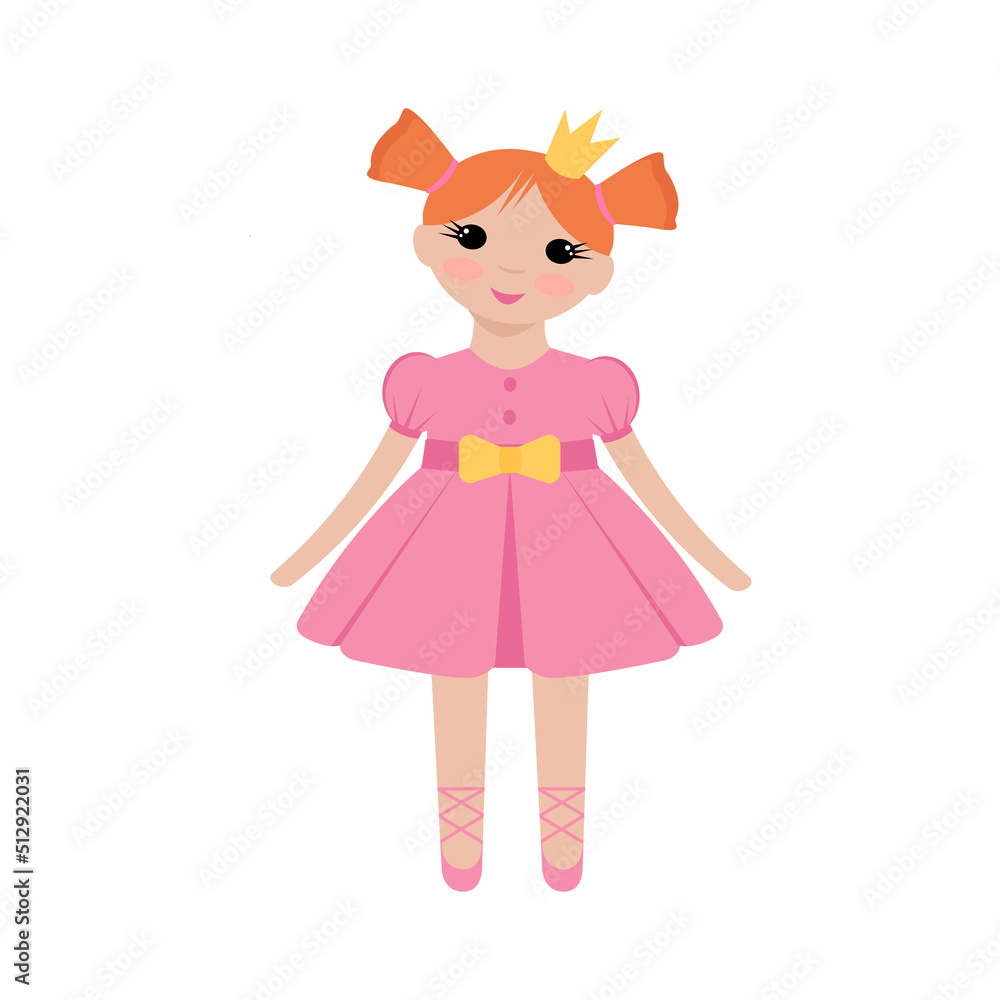 Cute doll isolated on white. Vector illustration