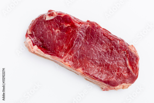 Fresh raw steaks on white background.