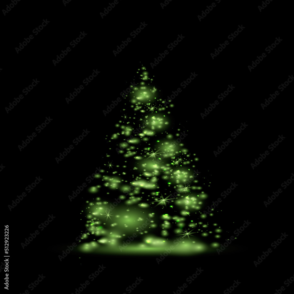 Illumination Lights Shiny Christmas tree Isolated on Transparent Background. White tree as symbol of Happy New Year, Merry Christmas holiday celebration. Bright light decoration design. Vector. Illumination Lights Shiny Christmas tree Isolated on Transparent Background. White tree as symbol of Happy New Year, Merry Christmas holiday celebration. Bright light decoration design. Vector.