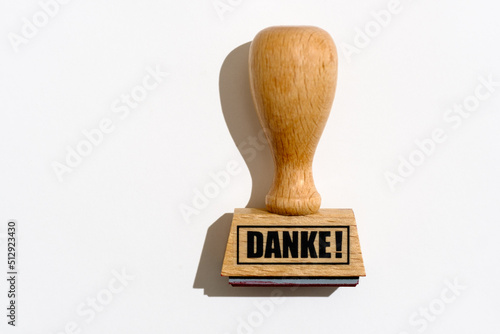 Danke Stempel als Freisteller vor weiß, top view photo