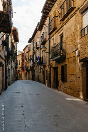 Cobblestoned street in the medieval town of Laguardia  Alaba  Spain. Picturesque And Narrow Streets On A Sunny Day. Architecture  Art  History  Travel