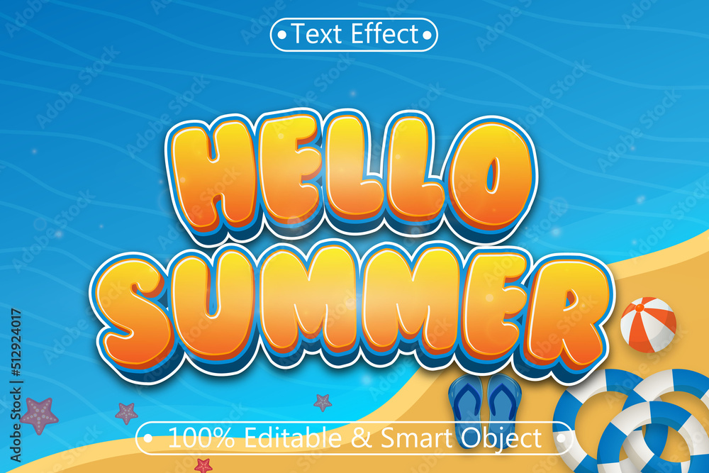 Fototapeta premium Happy Summer Editable Text Effect 3 dimension Emboss Modern Style