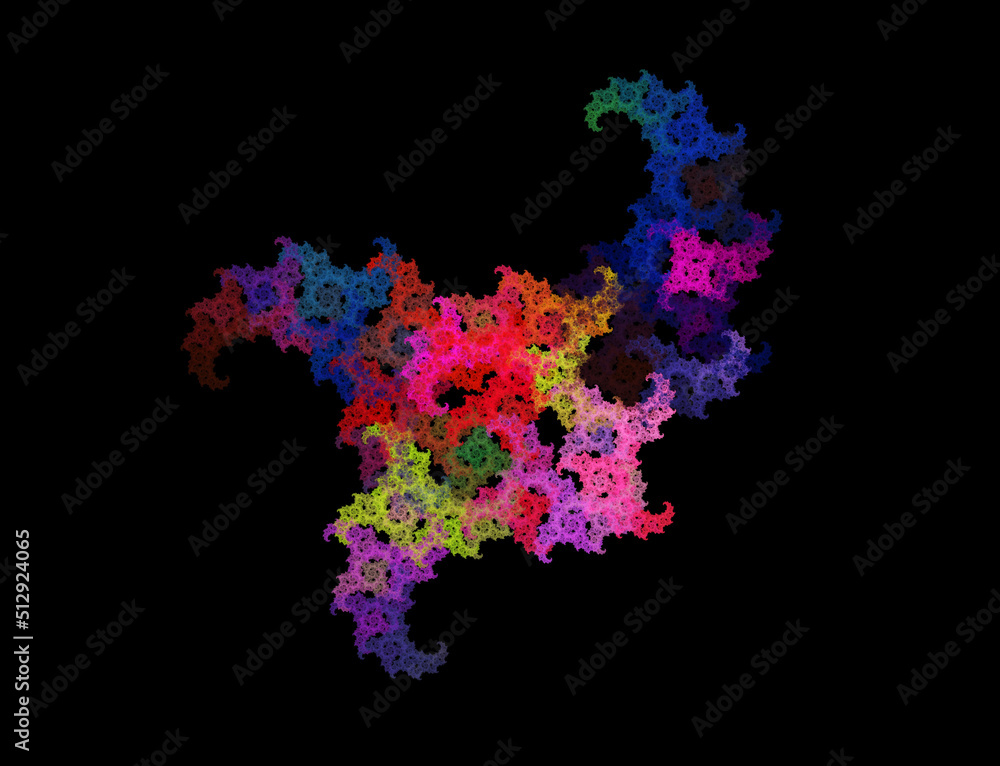 Multicolor glowing object on black background. Abstract fractal.	