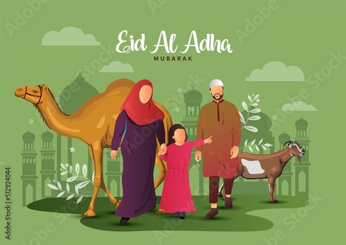 vector illustration of people celebrating eid al adha of Islam religious holiday festival Eid Mubarak photo
