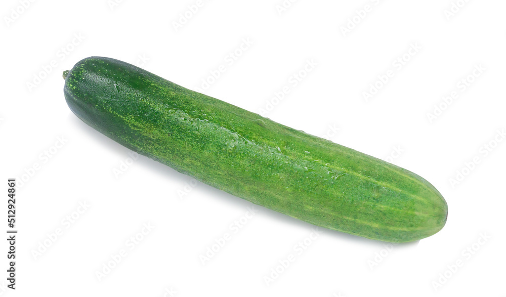 Top view of single fresh green cucumber vegetable isolated on white background with clipping path Top view of single fresh green cucumber vegetable isolated on white background with clipping path