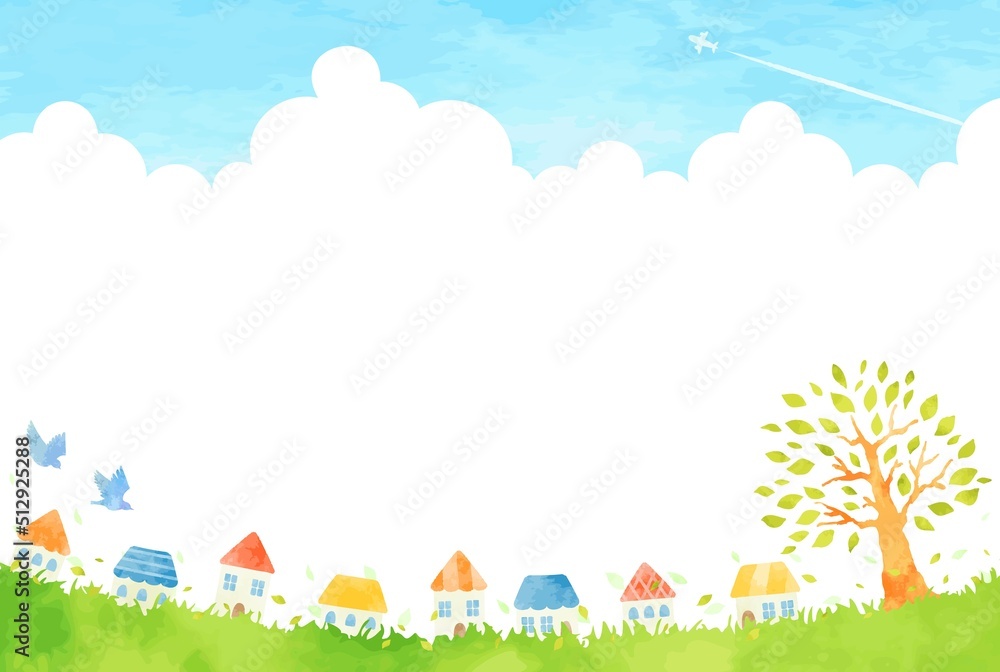 穏やかな手描きの街並みイラスト 穏やかな手描きの街並みイラスト