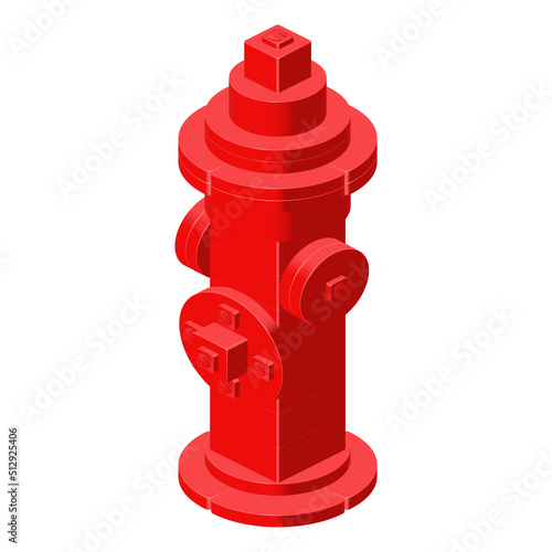 Red fire hydrant in isometric style for print and design.Vector illustration.
