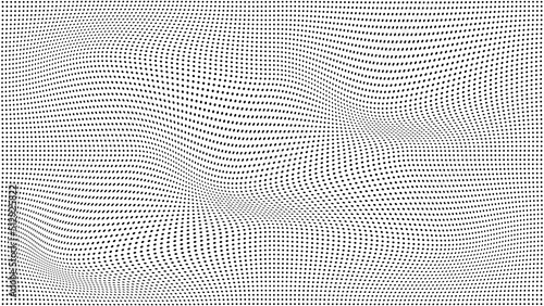 Modern futuristic seamless pattern. Abstract wavy dotted background with effect of curvature and optical illusion. Vector stylish texture for posters, sites, stickers and postcards.