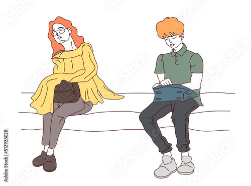 [Vector] Illustration of a sitting man and woman dozing off for a while
