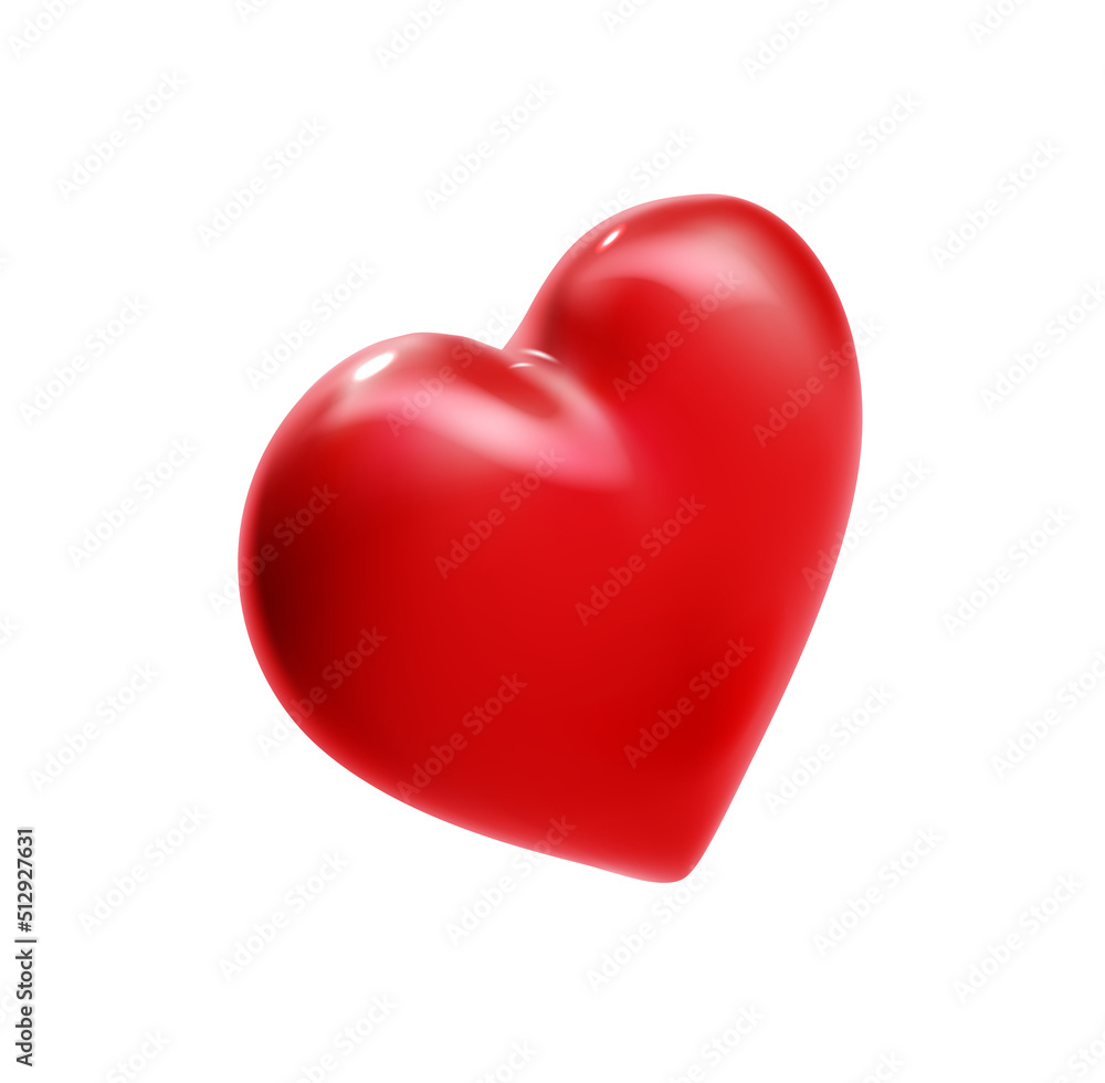 3d Red Heart Plasticine Cartoon Style Symbol of Romance Holiday Celebration Isolated on a White Background. Vector illustration