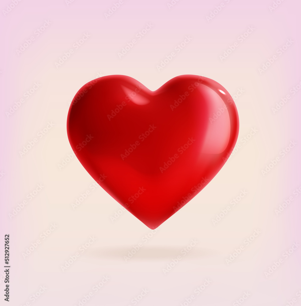 3d Red Heart Plasticine Cartoon Style Symbol of Romance Holiday Celebration on a Pink. Vector illustration