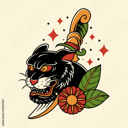 Black tiger traditional tattoo