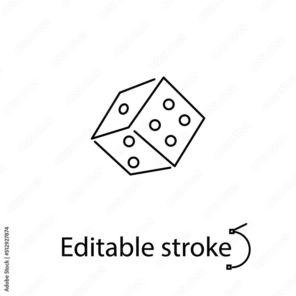 Dice outline icon. Cube with numbers item. Casino concept. Editable stroke. Isolated vector stock illustration