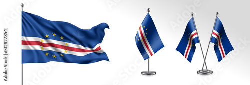 Set of Cabo Verde waving flag on isolated background vector illustration