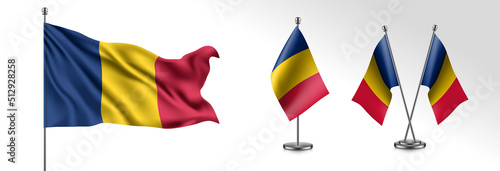 Photos Set of Chad waving flag on isolated background vector illustration