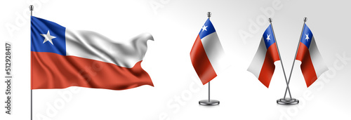 Set of Chile waving flag on isolated background vector illustration