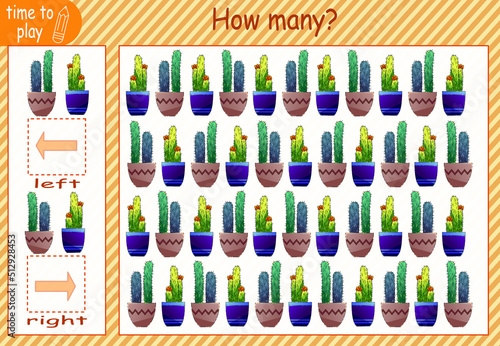  children s educational game. a game of logic. how many pictures look up and how many down. cactus. plant. greenery. flower.