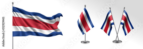 Set of Costa Rica waving flag on isolated background vector illustration