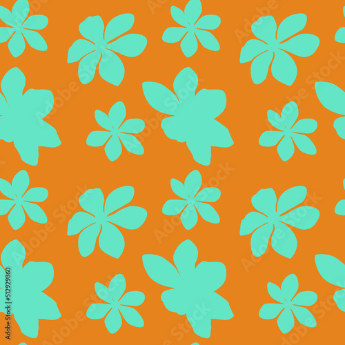 Bright summer seamless pattern featuring silhouette turquoise flowers