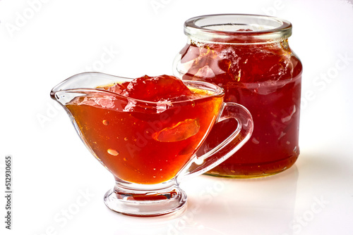 Wallpaper Mural Orange color sweet fruit jam in glass bowl and jar isolated on white background Torontodigital.ca
