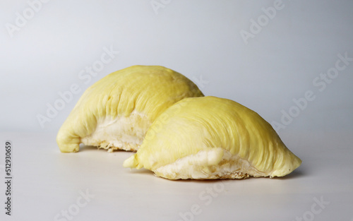 Durian pulp on white background