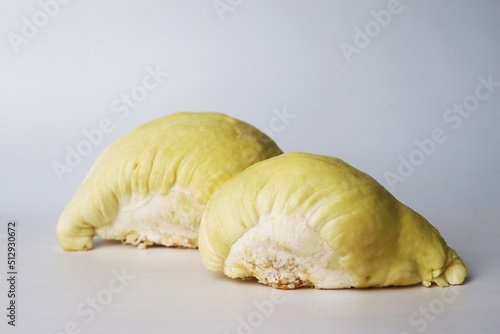 Durian pulp on white background