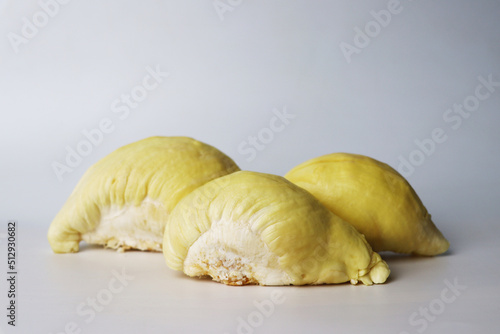 Durian pulp on white background