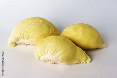 Durian pulp on white background