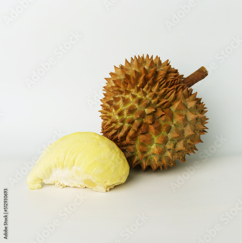 Durian pulp on white background