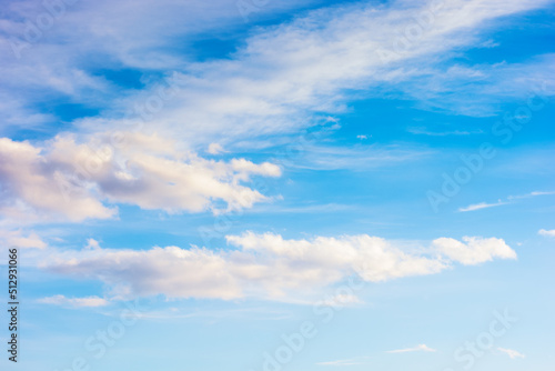 blue sky and white clouds on a sunny weather. world environment day concept. nature series in summer. creative gradient background for installation and design