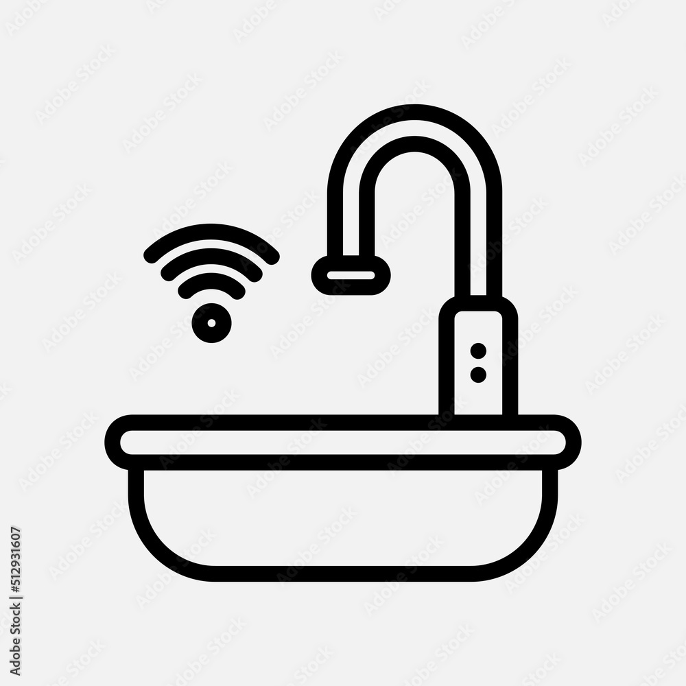 Smart sink icon in line style about smart home, use for website mobile app presentation Smart sink icon in line style about smart home, use for website mobile app presentation