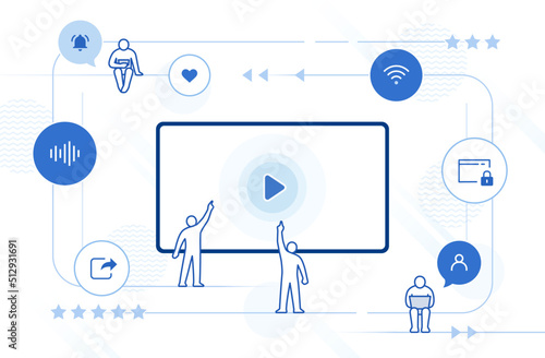 digital platform: social media, online education, livestreaming commerce.  digital experience and cybersecurity concept. editable stroke icons vector illustration