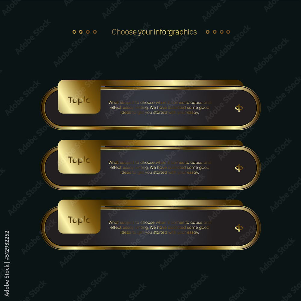 SET luxury button on dark background. Golden Infographic design used in ...