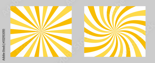 Solar explosion Sun Burst Effect. Yellow, orange color burst set of 2 sun rays background. Circus background, abstract pattern with concentrated line that creates a lively and bright atmosphere.
