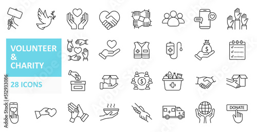 Outline set of volunteering, charity, donation vector icons for web design. Line style © SkyLine