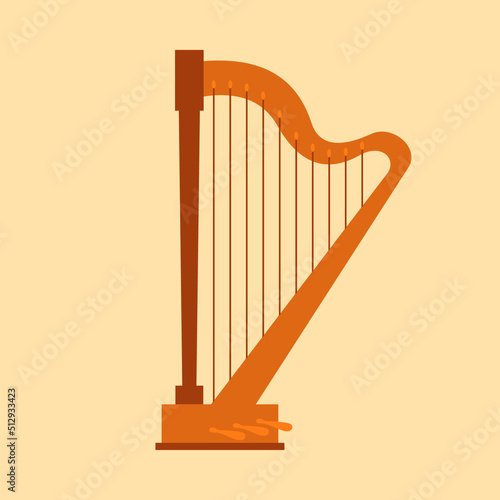 Harp. Musical instrument, illustration, vector